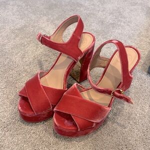 Tory Burch pink velvet platform sandals